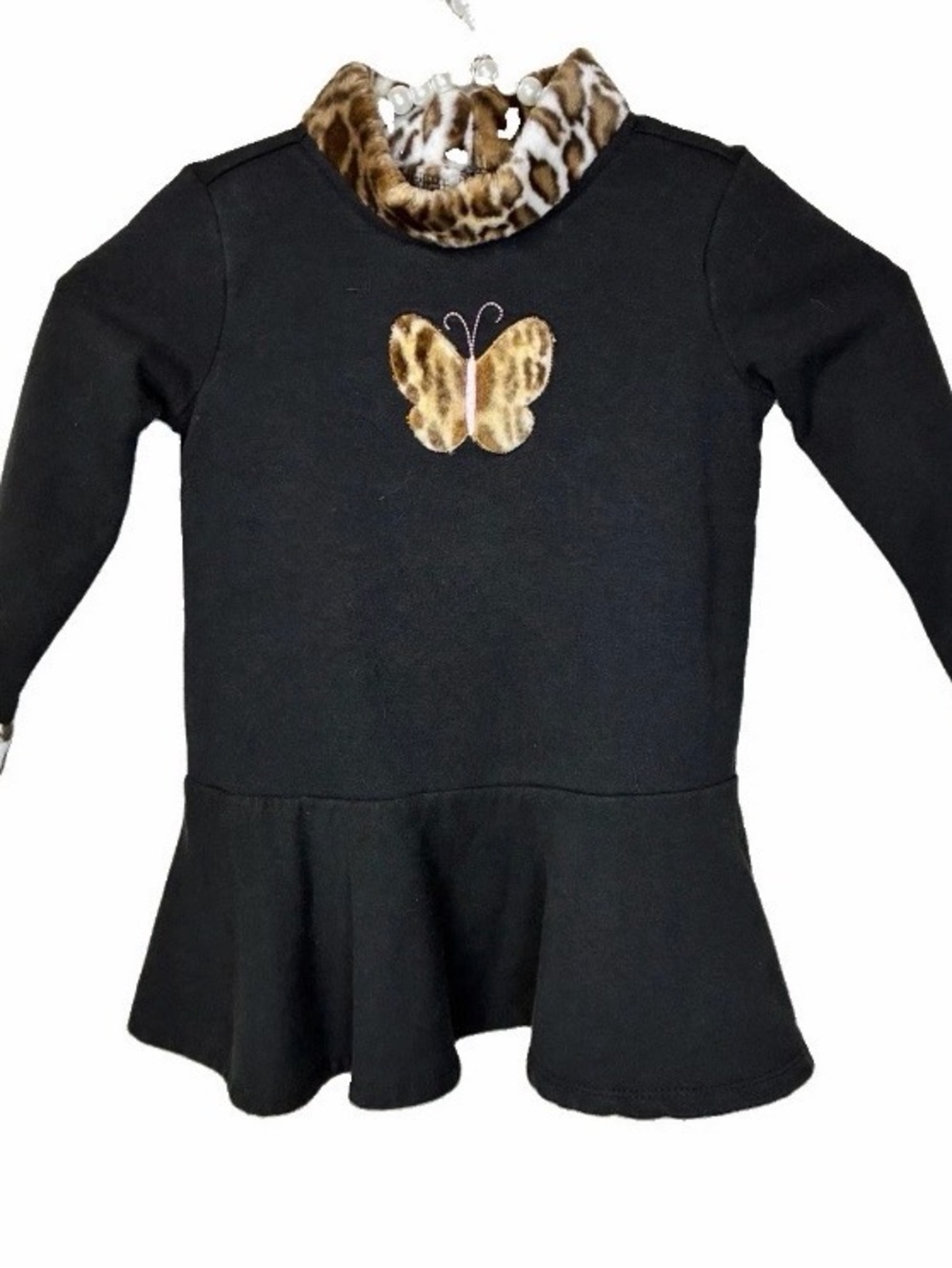 The Childrens Place Dress Toddler 2T Black New Leopard Faux Fur Capelet Set